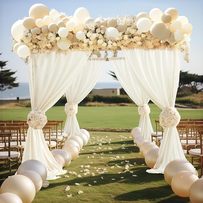 30" x 20Ft Wedding Arch Draping Fabric, 2 Panels Ivory Sheer Curtain Drapes Extra Wide & Long Backdrop Curtains for Wedding Arch Ceremony Birthday Party Decorations
