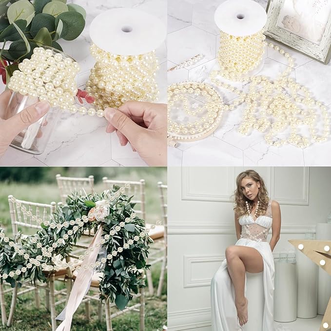 Faux Ivory Pearl Garlands - 10mm Christmas Tree Beads - 11 Yards Strands - Wedding/Christmas Decoration