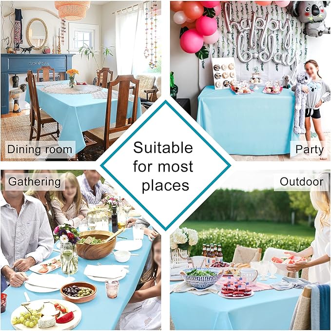 Hiasan Waterproof Tablecloth Rectangle - Washable Fabric Table Cloth for Dining Room Kitchen Birthday Party and Outdoor Use, Sky Blue, 70 x 120 Inch