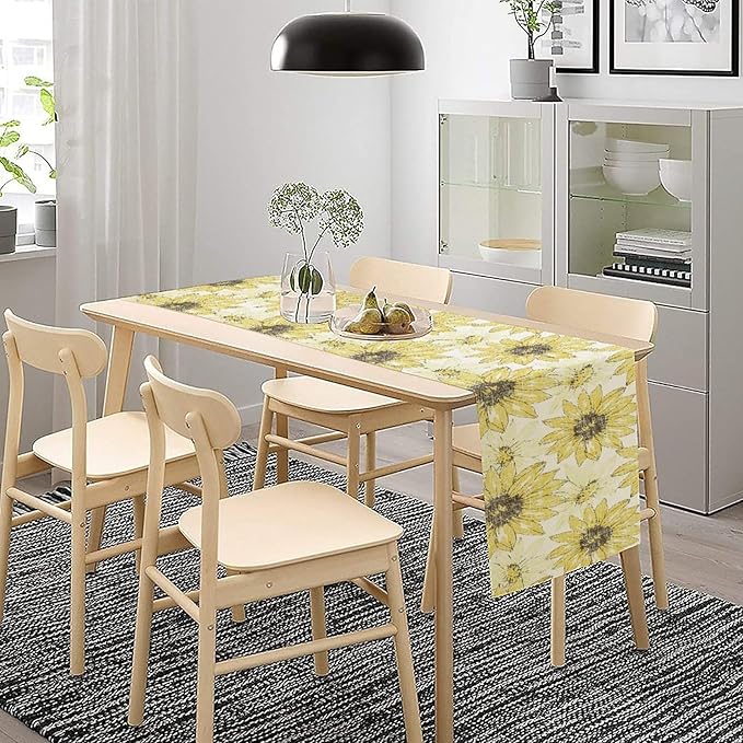 Chrysanthemum Vintage Floral Table Runner, Elegant Grunge Gray Sunflower Spring Summer Elegant Pattern Artichokes Flower Table Runner for Party Kitchen Dining Living Room Decor, 13x36 Inch
