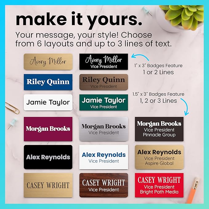 ExcelMark Custom Name Tag - Engraved Name Badge with Pin or Magnetic Backing, 16 Colors, 6 Fonts, and 2 Sizes to Choose from (Bronze w/Black Letters, 1.5"x 3")