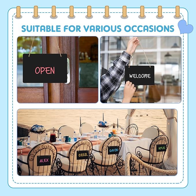 12 Pcs 4 x 6 Acrylic Chalkboard Hanging Sign with Chalk Markers Chalk Board Signs with Hanging String for Wedding Kitchen Home Party Decoration (Rectangle)