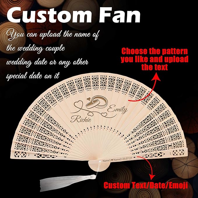 10 PCS Custom Fans Personalized Folding Fans for Line Dancing Wooden Hand Fan Wedding Favors Bulk Fans for Guests Party Event Use (Style01)