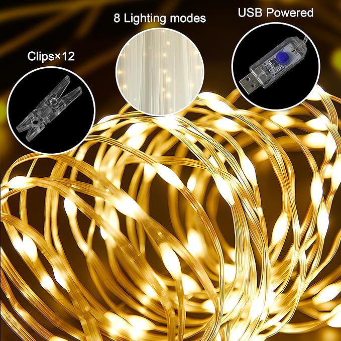 Tulle Backdrop Curtain with Lights String 10FT X 10FT Ivory Sheer Tulle Backdrop Curtains for Wedding Birthday Party Reception Photo Booth Background Decorations (2 Panels 5x10FT)