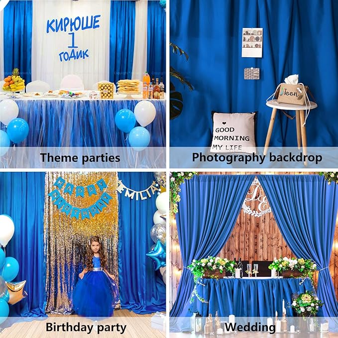 10 x 7 Feet Blue Backdrop Curtain for Partie, Background Curtains for Photoshoot, Birthday, Wedding, Halloween, Thanksgiving, Christmas, New Year Party Decorations 5Ft x 7Ft, 2 Panels