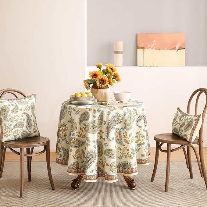 patdrea Designer Vintage French Table Cloth for Round Table,Italian Floral Tablecloth,Home Cover Fall Dacorative for Kitchen,Dining,Christmas,Thanksgiving,Tea Party,Diameter 67"-Lysaniya