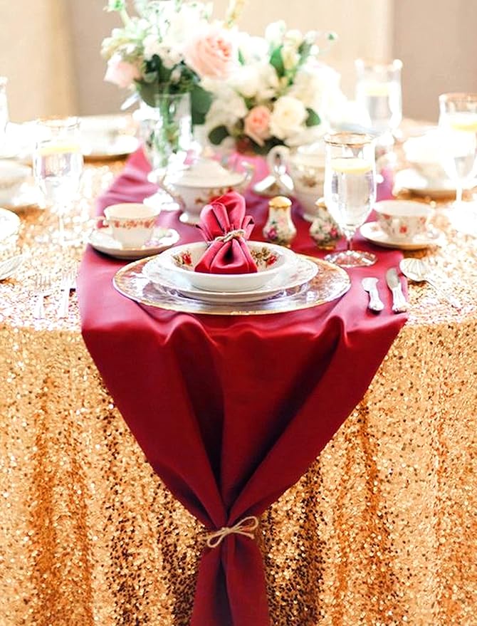 12 Pack Burgundy Satin Table Runner,12 x 108 inch Long Premium Smooth Table Runner for Wedding, Banquets, Birthday, Party, Graduation, Engagements,Table Runners fit Rectangle and Round Table