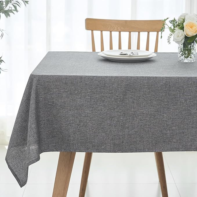 maxmill Rectangle Linen Texture Tablecloth Stain Proof Waterproof Wrinkle Free Washable Dining Table Cloth Wipeable Fabric Table Cover for Dining Room Farmhouse Tablecloths, 60 x 120 Inch, Dark Grey