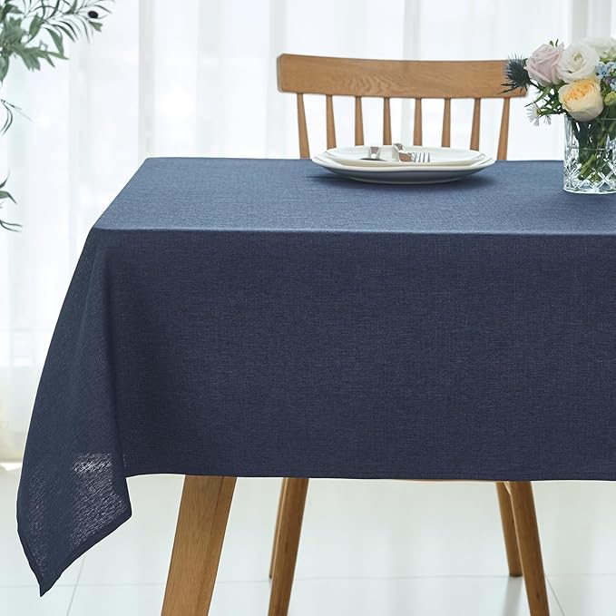 maxmill Linen Textured Rectangular Tablecloth Water Resistant Wrinkle Free Spill-Proof Stain Proof Dining Room Table Cloth Decoration Banquet Party Wedding Holiday Dinner, 52 x 84 Inch, Navy Blue
