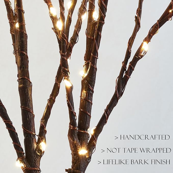 BAOLITVINE Lighted Willow Branches with Timer 70 Fairy Lights 18IN, Brown Twig Branch Lights for Indoor Outdoor Home Fireplace Christmas Decorations