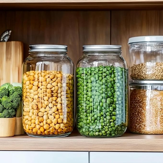 ComSaf 1 Gallon Wide Mouth Mason Jars 2 Pcs, 128 oz Glass Jars with Lids, Flour Sugar Storage Containers, Large Glass Containers for Pickles, Fermented Food, Sourdough Starter, Food Storage