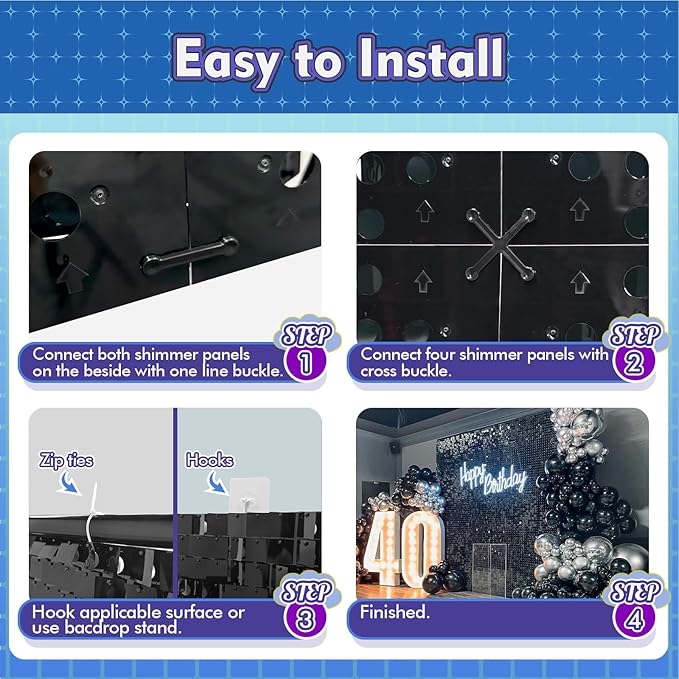 Qcity Matte White Sequin Wall Backdrop 36PCS, Black Back Not See-Through Design, Square Sequin Glitter Backdrop Panel, Perfect for Outdoor Events, Birthdays, Wedding and Party Decoration