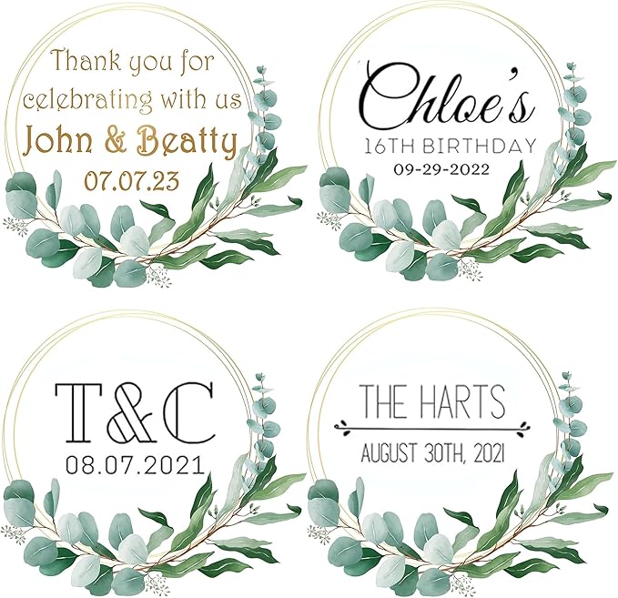 Custom Stickers for Weddings, Birthdays & Businesses - Personalized Labels with Your Logo - Waterproof, Fade and Heat Resistant - Pack of 100-1000 (Wreath B, 3 Inch)