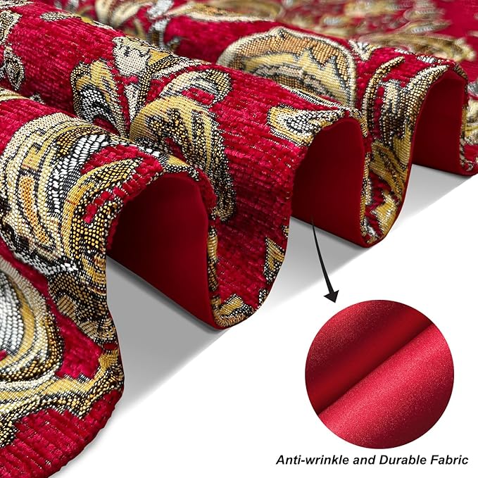 Luxury Vintage Embroidered Jacquard Table Runner Chenille Cloths - Red (13X84inch)