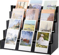 4 Tier Greeting Card Display Stand Black Bamboo and Acrylic Sticker Display Stand Trading Card Holder Retail Photos Shelf for Vendors Craft Collection & Show