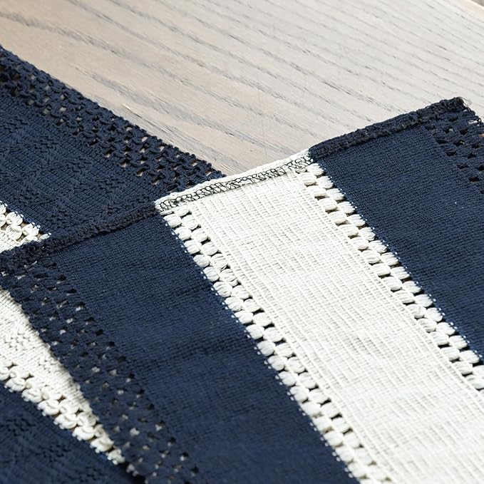 Artoid Mode Dark Blue Farmhouse Rustic Table Runner, Seasonal Hollow Kitchen Dining Table Decoration for Home Party Decor 12x60 Inch