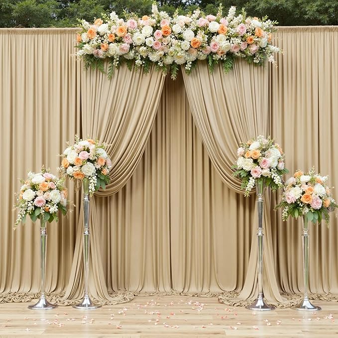 8 Panels Beige Backdrop Curtains for Party Background, Wrinkle Free Beige Photo Curtains Backdrop Drapes Back Drop Cloth for Wedding Birthday Photography Baby Shower Decor, 40ftx10ft