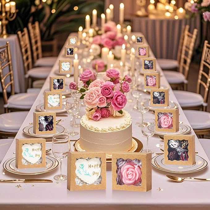 RomanticBaking 3 ¼" x 3 ¼" x 1 ½" 100PCS Cookies Boxes Soap Box Chocolate Truffle Boxes for 4, Mini Bakery Boxes with Window for Brownie,Macaron,Donut