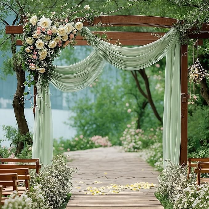 1 Panels Wedding Arch Draping Fabric Sage Green Sheer Backdrop Curtain Arch Drape for Wedding Ceremony Reception,Bridal Shower Party Decorations 28" X 19ft