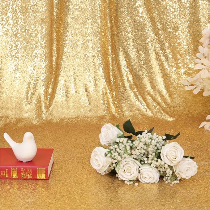 Eternal Beauty Gold Sequin Backdrop, 10x10 Ft Glitter Background Curtains for Shimmer Photography Party Wedding Birthday Back Drop Decor