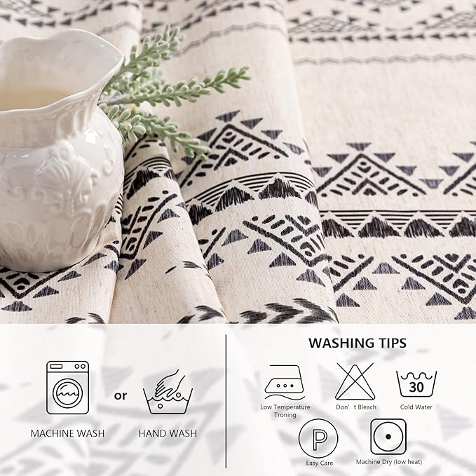 MYSKY HOME 60x102 Boho Rectangle Tablecloth Linen Farmhouse Tablecloth Waterproof Decorative Fabric Table Cloth for Kitchen Dining Bohemian Tablecloth for 6 Feet Table,Grey