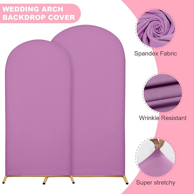 Wedding Arch Covers Arch Backdrop Cover Arch Stand Covers 7.2FT 6.6FT 6FT Set of 3 Arch Cover Spandex Fabric Stretchy Backdrop for Wedding Birthday Party Decoration Baby Shower (Lilac)