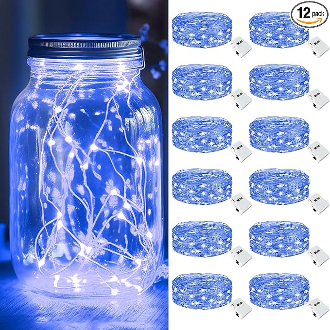 kolpop 12 Pack LED Fairy Lights Battery Operated, Mini Twinkle String Lights Battery Powered Waterproof for Christmas Mason Jars Party,Blue