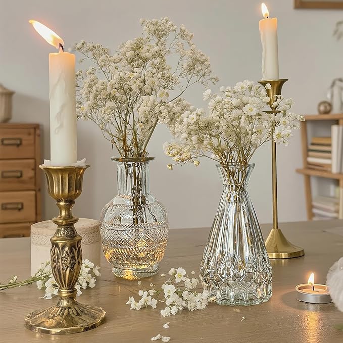 Glass Bud Vase Set of 10 Pcs Small Minimalist Vases for Flowers, Vintage Rustic Home Decor for Table Centerpiece Wedding Party, Modern Clear Aromatherapy Bottle for Living Room Bedroom