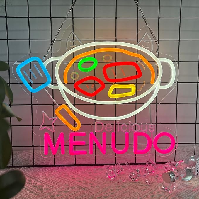 CNBEYOUNG Menudo Neon Sign, Neon Lights Hanging Wall Art Decoration for Mexican Restaurant Shop Bar Cafe Kitchen Party Home Decor, USB Powered Ultra Bright Dimmable,15.43x 12.2inches