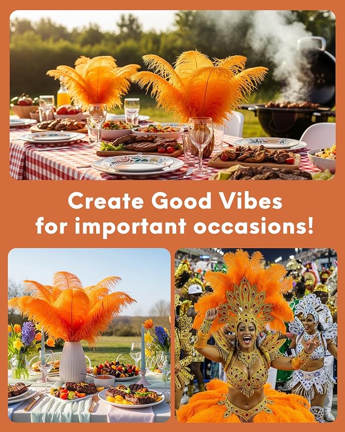 NEWONG 30pcs Orange Ostrich Feathers Natural Bulk 8-10in（20-25cm） Vase Craft Wedding Home Party Centerpieces Christmas Day Decoration
