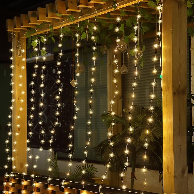 Meonum Curtain Tapestry Backdrop String Lights, Each 13 Strings 6.6 x 5 ft Tapestry Fairy String Light, 8 Modes Window Wall Hanging Light Strings for Bedroom Christmas Curtain Decor(3 Pack)