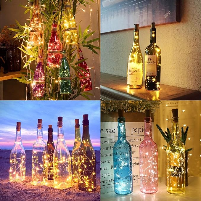Aluan Wine Bottle Lights with Cork, 12 LED 10 Pack Fairy / String Lights Waterproof Battery Operated for Jar Party Wedding Christmas Festival Bar Decoration, Warm White