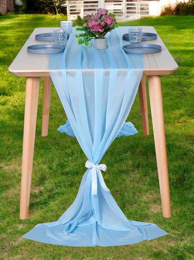 MDS Halloween Chiffon Table Runner - 5 Pack, 29 x 170 Inches, 14ft Each - Sheer Spooky Table Runners for Haunted House Parties, Trick-or-Treat Tables, Witchy Décor, Wedding & Events - Turquoise