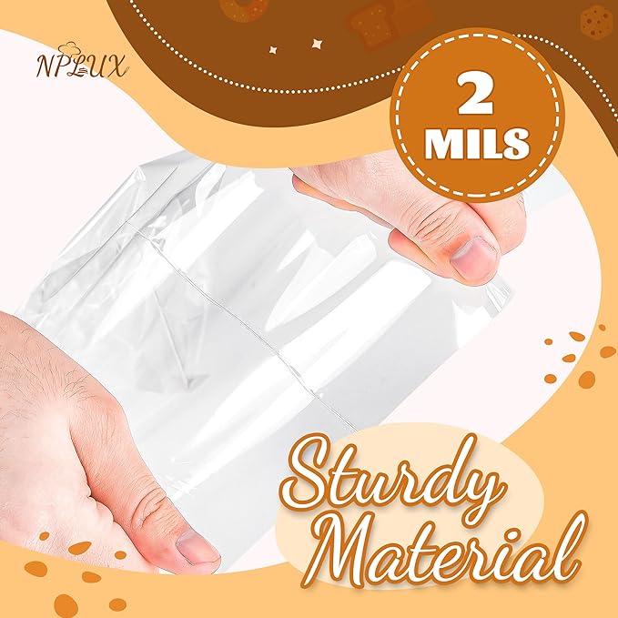 NPLUX 100 Pack Cellophane Bags Small Plastic Cookie Bag Clear Treat Bags with Twist Ties for Small Gift Party Favors, Bakery, Candy, Popcorn (8×11In)