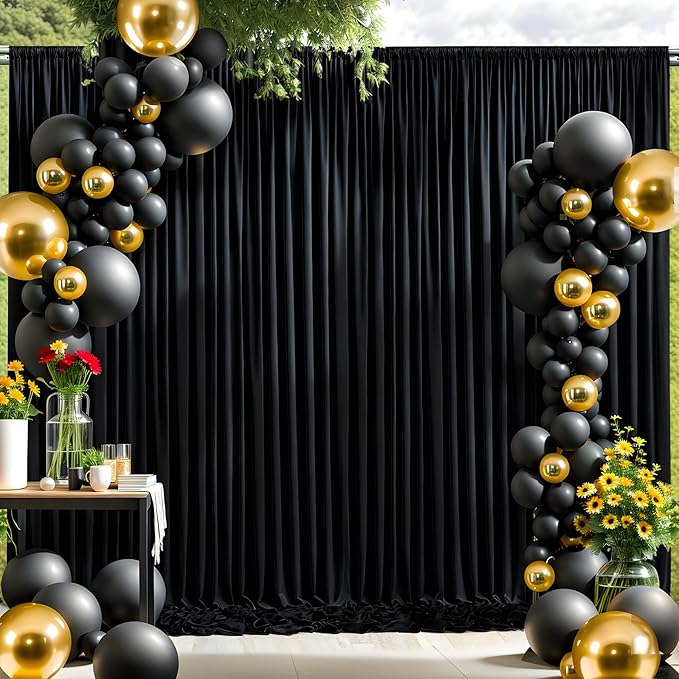 20ft x 10ft Thick Champagne Backdrop Curtains for Parties, 4 Panels 5ft x 10ft Non See Through Black Polyester Wedding Drapes Photo Backdrop for Birthday Party Graudation Photography Home Decor
