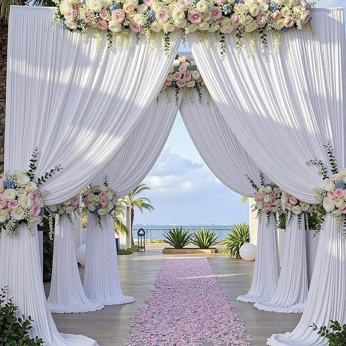 50ft x 15ft White Wrinkle Free Backdrop Curtains for Parties,Silky Polyester Fabric Wedding Ceiling Drapes, 10 Panels 15ft Photo Back Drop Drapes for Baby Shower Photography Stage Background Cloth