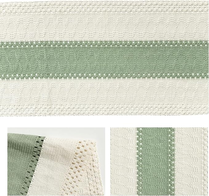 Artoid Mode Light Green Farmhouse Rustic Table Runner, Seasonal Holiday Hollow Kitchen Dining Table Decoration for Home Party Decor 12x120 Inch
