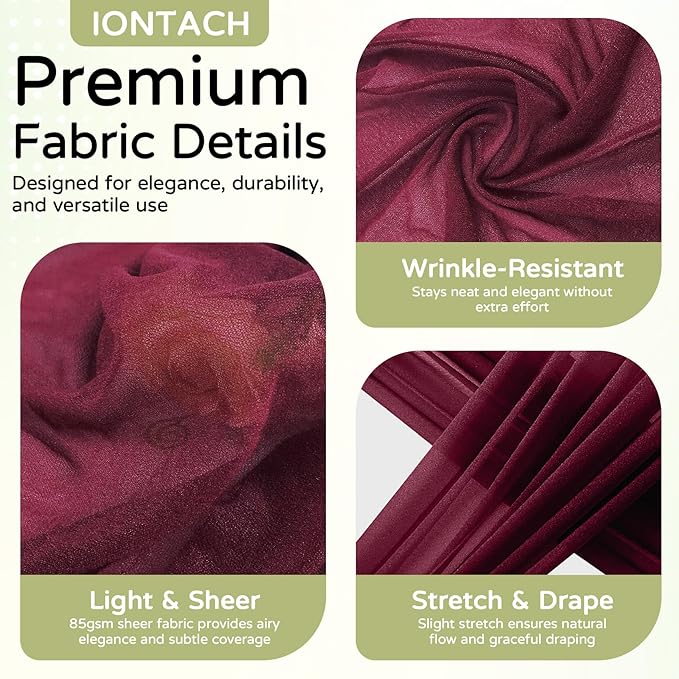 Wedding Arch Draping Fabric 29" x 19Ft Sheer Drapes for Backdrop Wedding Ceremony Reception Ceiling Decor Curtain Baby Bridal Shower Decoration (Burgundy, 2 Panels)