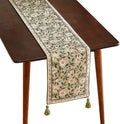 ISAENNE Designer Green Elegant Linen Table Runner 87 Inches Long,Flower and Leaves Pattern Wrinkle Resistant Table Runners for Dining Tables,Thanksgiving,Kitchen Tables,Christmas,12"*87"-Brune