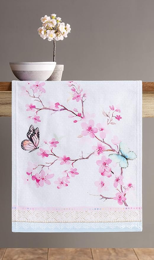 Maison d' Hermine Table Runner 100% Cotton Double Layer Table Runners 72 inches Long Decorative for Home Kitchen Dining Party Wedding Bridal Shower Spring Summer (Blossoms in Spring, 14.50" x 72")