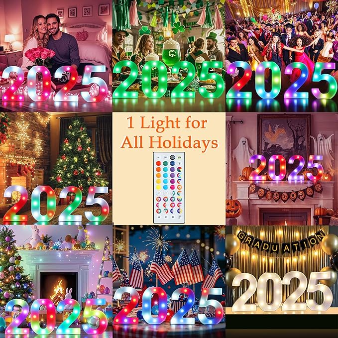 Pooqla 10th Birthday Decorations for Girls Boys, 35 Colors LED Light Up Numbers with Remote, Multicolor Marquee Numbers 10 Sign for Party Wedding Anniversary Decor 10th Birthday Gift, Number 10