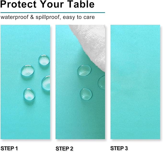 Hiasan 2 Pieces Solid Square Tablecloth - Waterproof and Spillproof Washable Polyester Fabric Table Cloth for Kitchen and Dining Room, Aqua, 54 x 54 Inch