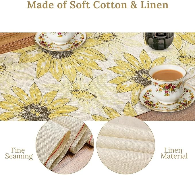Chrysanthemum Vintage Floral Table Runner, Elegant Grunge Gray Sunflower Spring Summer Elegant Pattern Artichokes Flower Table Runner for Party Kitchen Dining Living Room Decor, 13x70 Inch