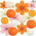 18Pcs Fall Pink and Orange Party Decorations, Hanging Paper Lanterns Flowers Fans for Girls Women Wall Baby Shower One Sweet Peach Thanksgiving Bachelorette Sunset Birthday Fall Party Decorations