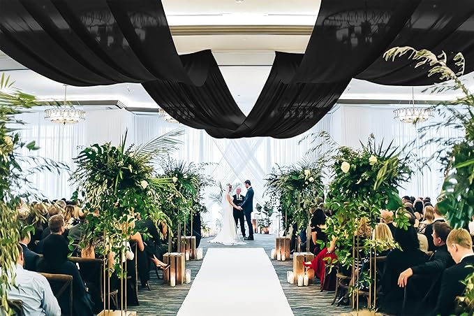 6 Panels Black Ceiling Drapes for Wedding, 5ftx15ft Ceiling Drapes Cheesecloth Sheer Fabric Curtain Wedding Arch Draping Fabric Romantic Ceilings Decorations for Weddings Party Ceremony Stage