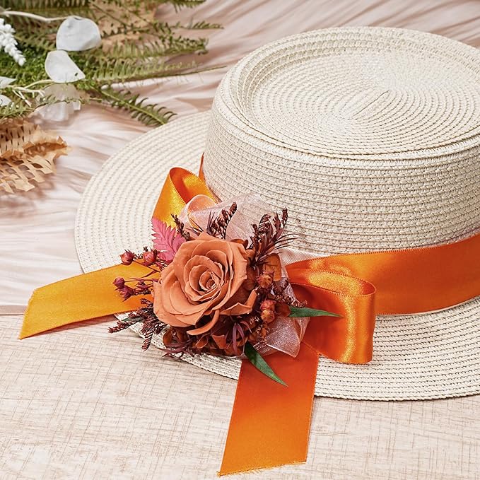LaRibbons Orange Satin Ribbon 1 Inch 50 Yards Luxury Double Faced Russet Orange Silk Ribbon for Flower Bouquet Crafts Gift Wrapping Wedding Fall Decoration