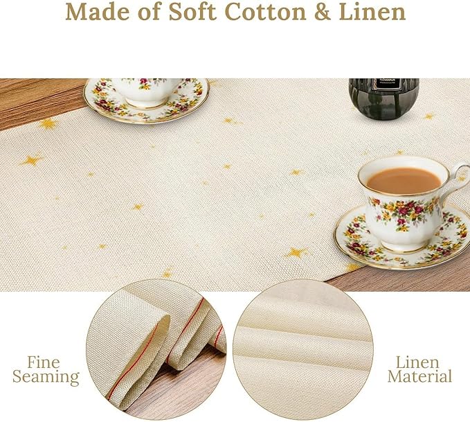 Mushroom Kitchen Table Runner, Gothic Moon Star Plants Witchy Moonlit Flower Butterfly Table Runner for Kitchen Dinner Living Room Drapes, 13x36 Inch White