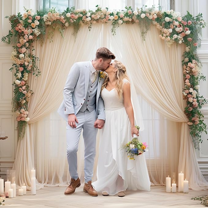 10x10ft Champagne Tulle Backdrop Curtain for Parites, Sheer Backdrop Curtains for Wedding Baby Shower Birthday Party Photo Shoot Decorations