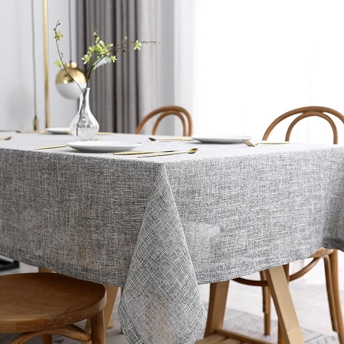 maxmill Flaxy Faux Linen Table Cloth with 2-Tone Slubby Texture Wrinkle Free Anti-Shrink Soft Tablecloth for Kitchen Dining Tabletop Outdoor and Indoor Use Rectangle 60 x 104 Inch Light Gray