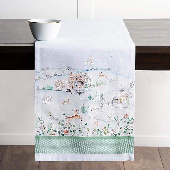 Maison d' Hermine Table Runner 100% Cotton Single Layer Table Runners 108 inches Long for Thanksgiving Christmas Decorations Home Kitchen Dining Party Wedding (Snowy World, 14.5" x 108")